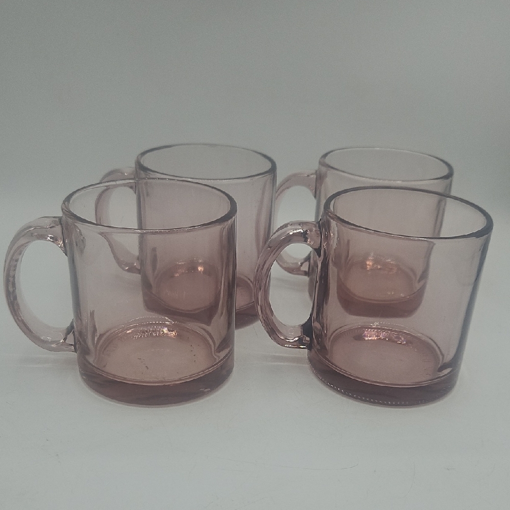 Set of 4 Blush Pink Glass Mugs with Handles